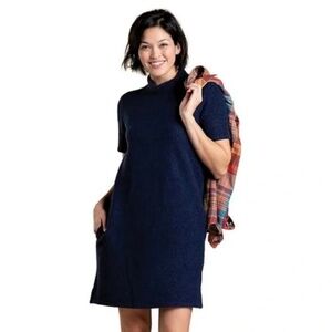 Toad & Co Wiggins Ribbed Sweater Navy Blue Mock Neck Recycled Wool Dress Sz M